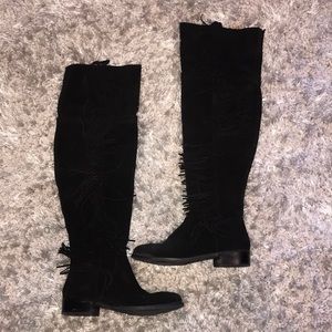 Never Worn over the knee suede fringe black boots